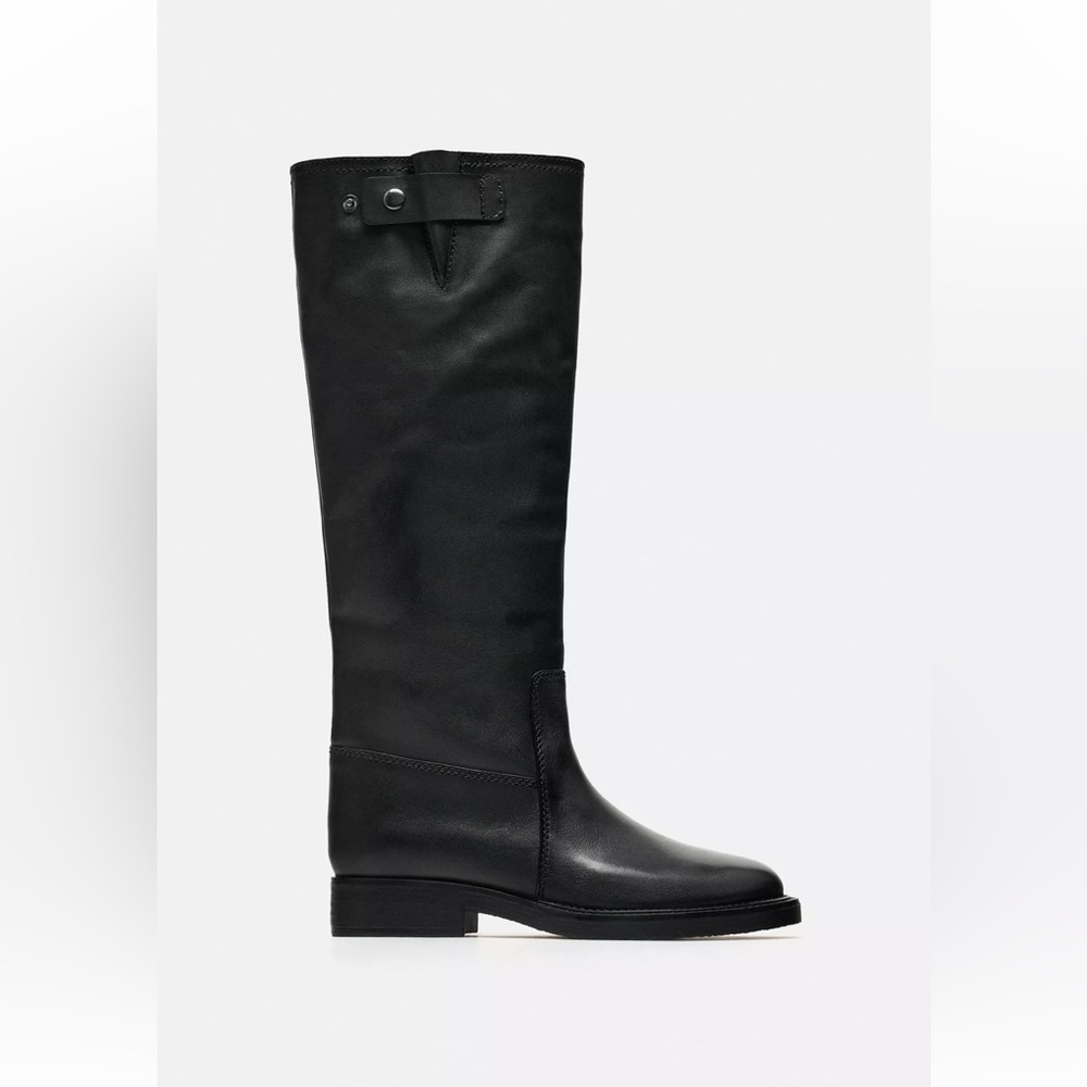 Zara Black Leather Knee High Boots